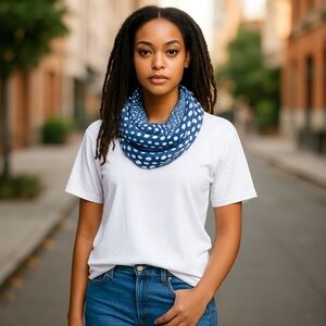 Preppy Infinity Scarf Blue White Polka Dot Stripe Spring Accessory Travel